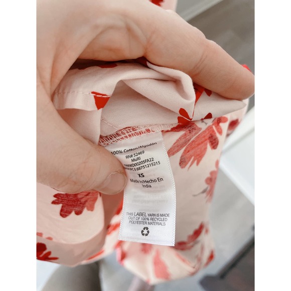 [SOLD] Floral Wrap Shirt Dress Womens XS White Red - Picture 11 of 13